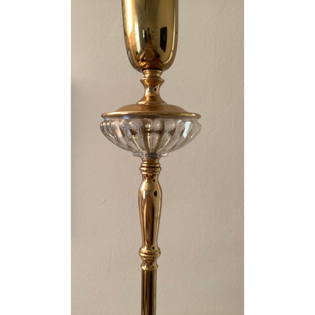 Vintage Torchiere Brass Floor Lamp With Milk Glass Shade For Sale - Image 10 of 16