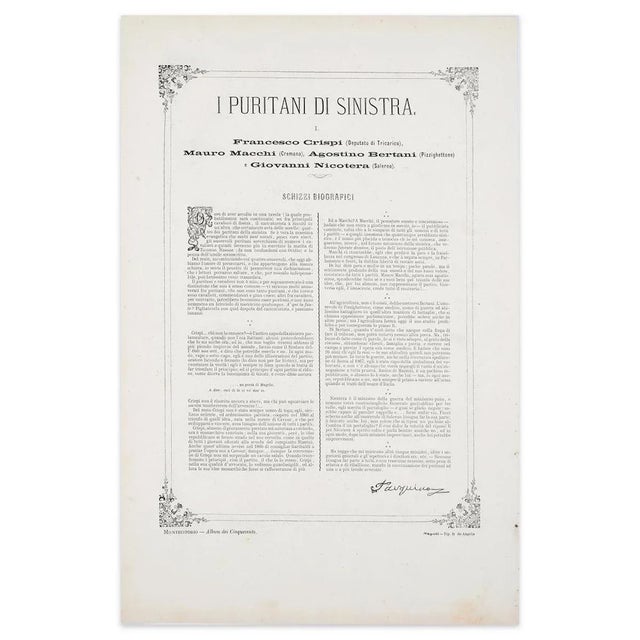 I puritani di sinistra is an original artwork realized in 1871 by antonio manganaro. Original colored lithograph. Good...