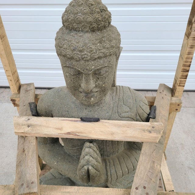 2010s Hand-Carved Lava Stone Buddha Garden Statue For Sale - Image 5 of 8