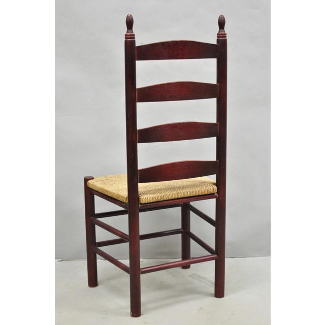 Late 20th Century Primitive Rustic Ladder Back Woven Rush Seat Dining Side Chairs - Set of 6 For Sale - Image 12 of 14