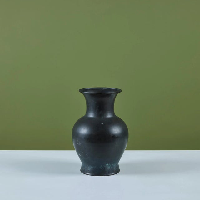Mid-Century Modern Patinated Bronze Tulip Vase For Sale - Image 3 of 10