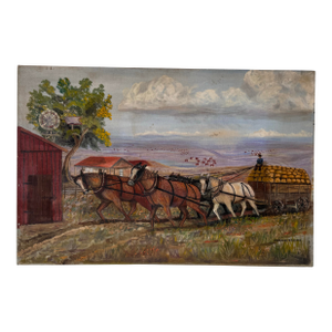 1970s Ferris Brown Countryside Farm Landscape Oil Painting on Canvas – Unframed