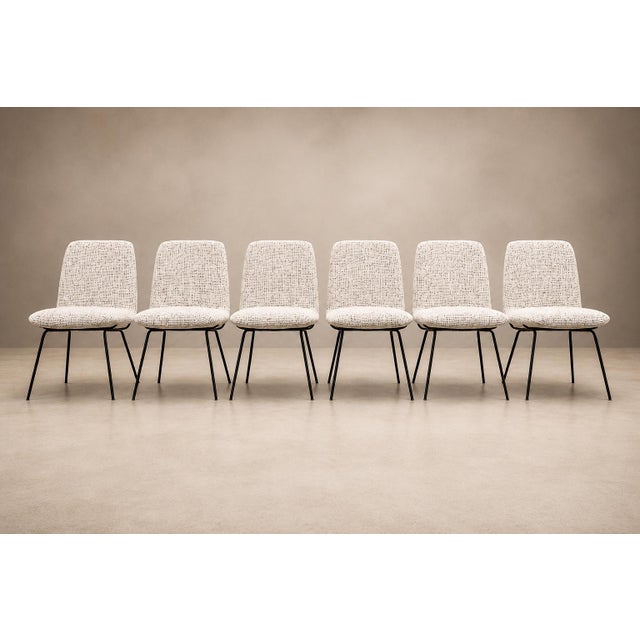 Off-white Set of Six Dining Chairs in Metal and Boucle by Carlo Hauner, Brazil, 1950s For Sale - Image 8 of 18