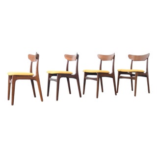 Mid 20th Century Set of Four Restored Dining Chairs in Teak Attributed to Schionning + Elgaard For Sale