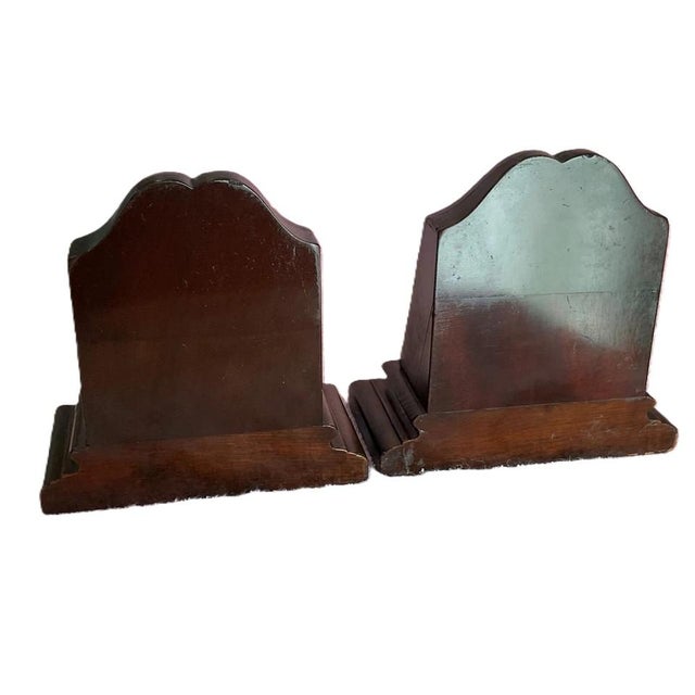 Early 20th Century Wooden Bookends With Portrait of a Man- a Pair For Sale - Image 4 of 5