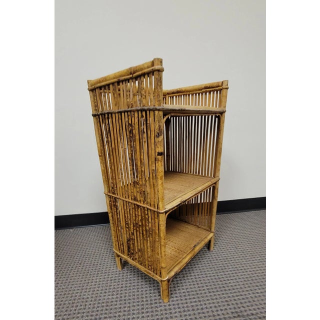 Mid-Century Bohemian Split Bamboo Rattan Wicker Low Bookcase Etagere For Sale - Image 12 of 13