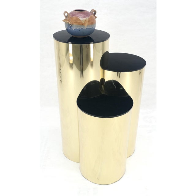 Triptych Round Cylinder Brass Finish Multi Level Pedestal Stand Table For Sale - Image 10 of 15
