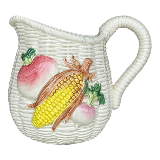 Vintage Boho Glazed Ceramic Vegetable Pitcher For Sale
