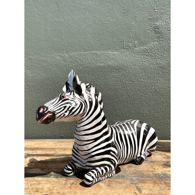 Vintage Italian Glazed Ceramic Zebra For Sale - Image 4 of 12