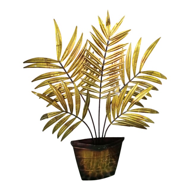 Vintage Metal Potted Palm Leaf Jere Style Wall Art For Sale