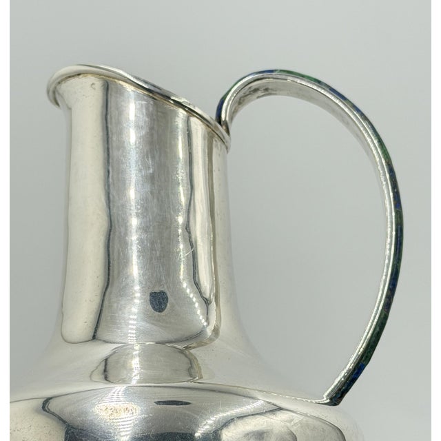 Vintage Los Castillo Taxco Silver Plate, Malachite & Lapis Lazuli Water Pitcher For Sale - Image 12 of 18