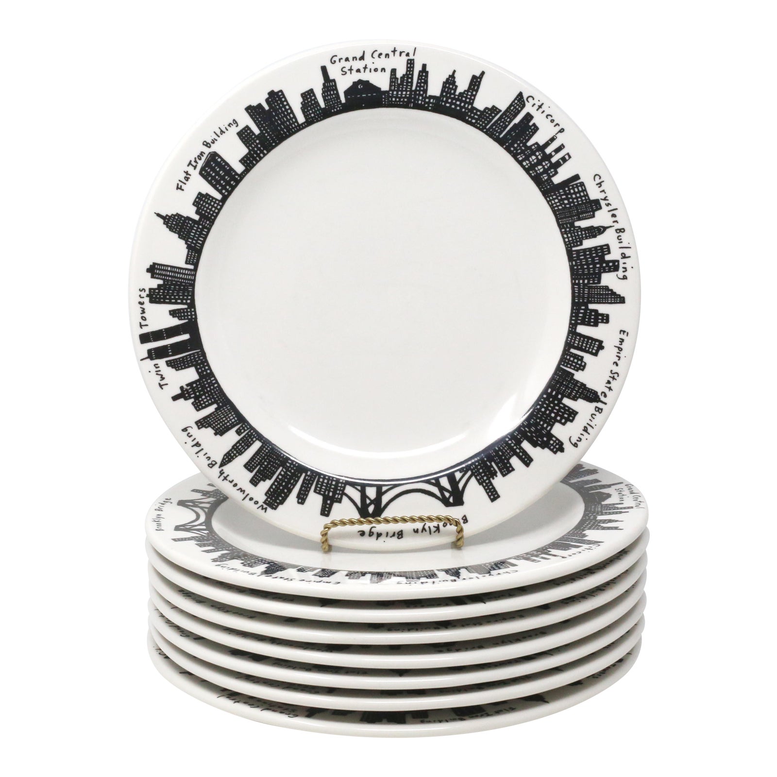 Vintage New York City Skyline Dinner Plates by Fishs Eddy Set of 8