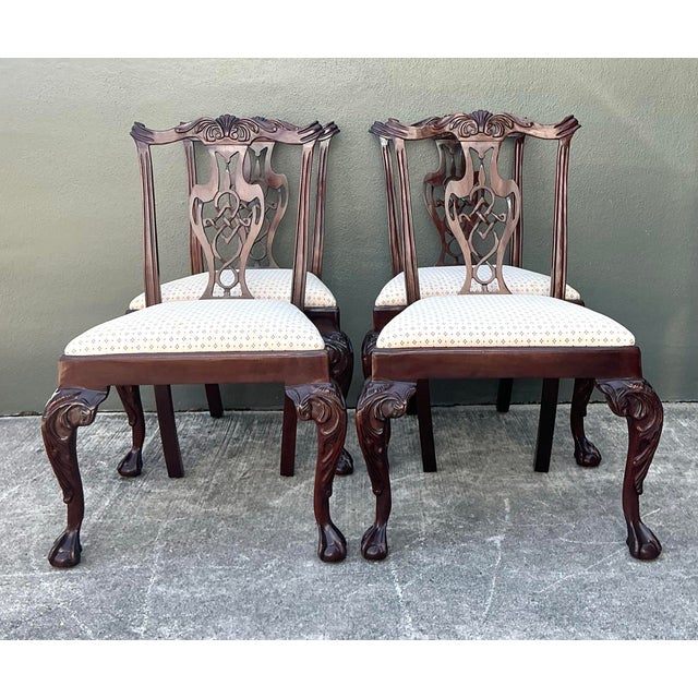 Vintage Carved Mahogany Chippendale Dining Chairs - Set of 4 For Sale - Image 9 of 12