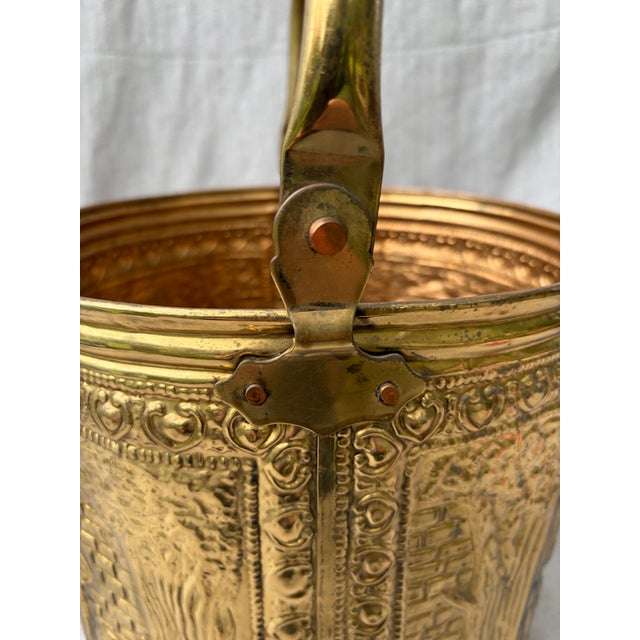 Vintage Raised Repousse Brass Fire Wood Bucket For Sale In New York - Image 6 of 13