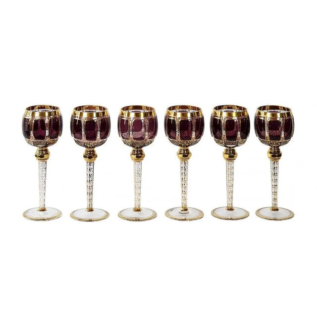 Bohemian Handmade Gilt Glass Wine Glasses, Set of 6 For Sale - Image 7 of 7