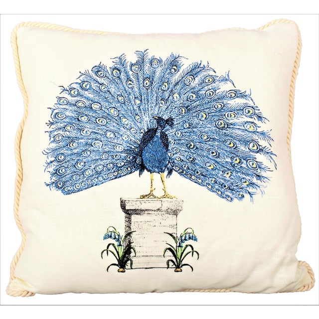 Folk Art Printed Peacock on a Pedestal For Sale - Image 3 of 4