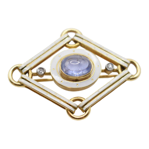 Mid 20th Century Sapphire, Diamond, and Enamel Brooch