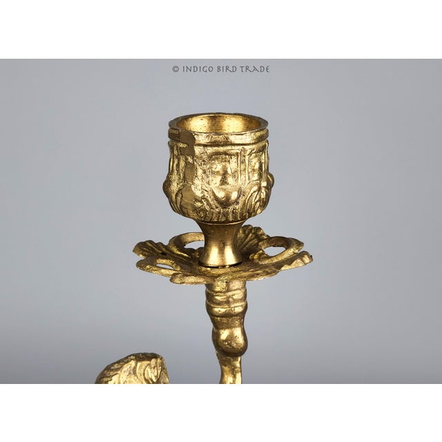 Shabby Chic Vintage Italian Brass Cherub Candlestick Holder For Sale - Image 3 of 6