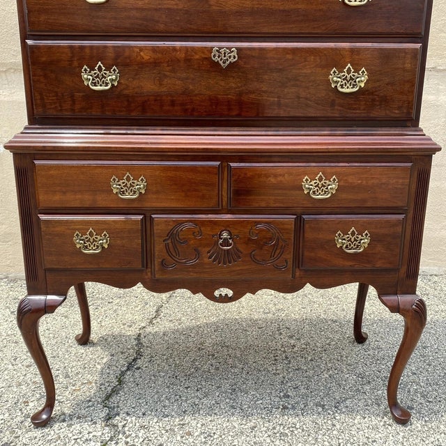 Late 20th Century Vintage Thomasville Queen Anne Style Cherry Wood Highboy Tall Chest Dresser For Sale - Image 5 of 12