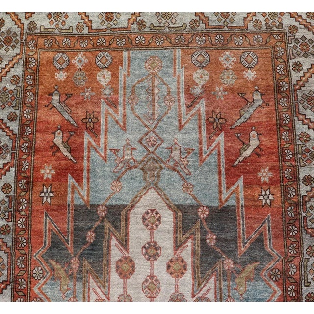 Early 20th Century Antique Geometric Persian Malayer Gallery Runner in Gray, Blue, Light Tera-Cotta and Cream For Sale - Image 5 of 13