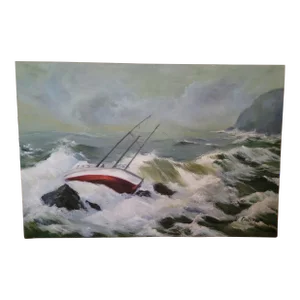 1970s "Ship Wreck Off the Oregon Coast" Original Oil Painting Signed L. GIllispie