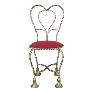 Mid 20th Century Tassel Foot Gilt Rope Wrought Iron Vanity Chair Stool Bench Made in Italy For Sale