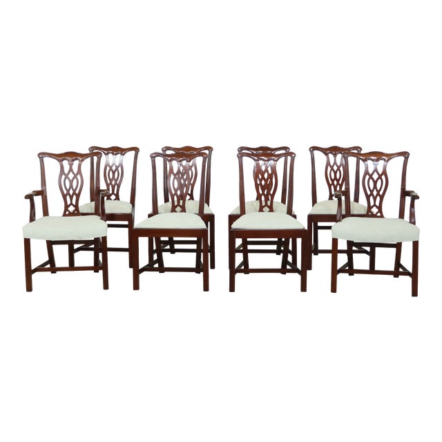 Set Of 8 Hickory Chair Co Mahogany Chippendale Dining Room Chairs