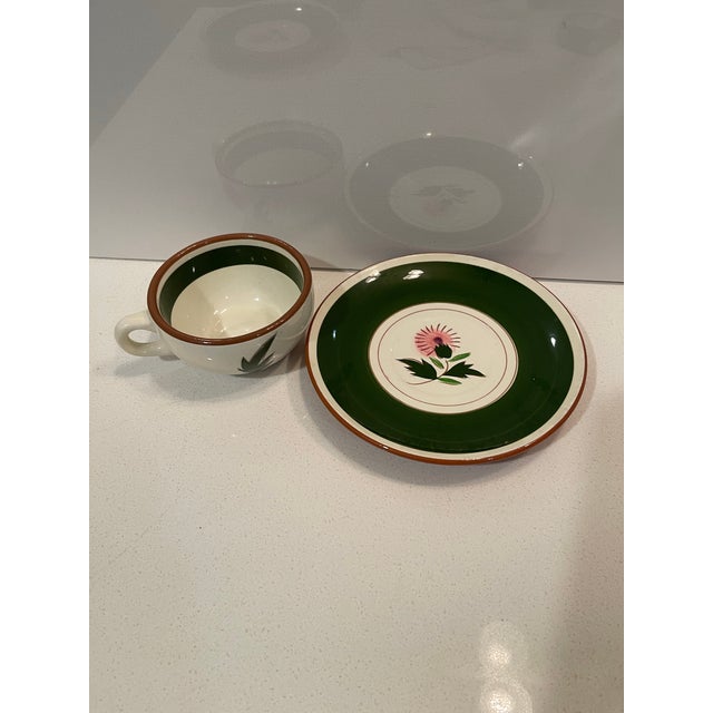 Mid-20th Century Stangl Pink Thistle Tea Cup & Saucer Set For Sale - Image 12 of 12