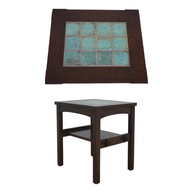Stickley Mission Oak Tile Top Lamp Table For Sale