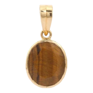 Tiger's Eye Pendant Necklace in 18k Yellow Gold, Oval Cut, 4.65 Ct