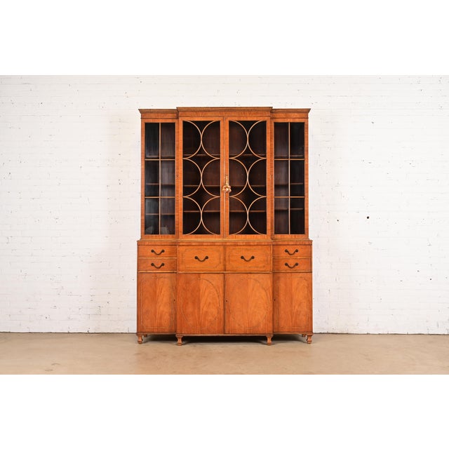 Baker Furniture Georgian Inlaid Mahogany Breakfront Bookcase Cabinet With Drop Front Secretary Desk, Circa 1960s For Sale - Image 14 of 14