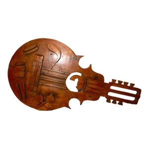 Huge 3.5 Foot Antique Hand Carved Wood Folk Art Guitar Music Bar Wall Trade Sign