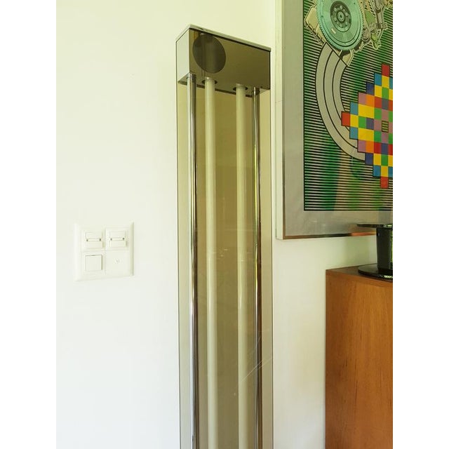 Chrome-Plated Metal & Smoked Glass 2 Neon Floor Lamp, 1970s For Sale - Image 11 of 18