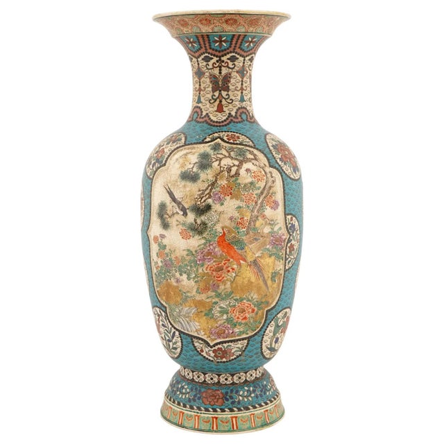 Large Japanese Cloisonne Enamel Meiji Totai Shippo Vase, Kinkozan School For Sale - Image 9 of 10