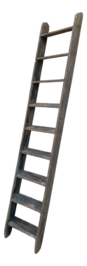 Antique French Rustic Primitive Green Distress Painted Wooden Barn Ladder