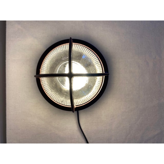 Vintage Industrial Caged Bulkhead Ceiling Light with Ribbed Glass, 1970s For Sale - Image 13 of 14