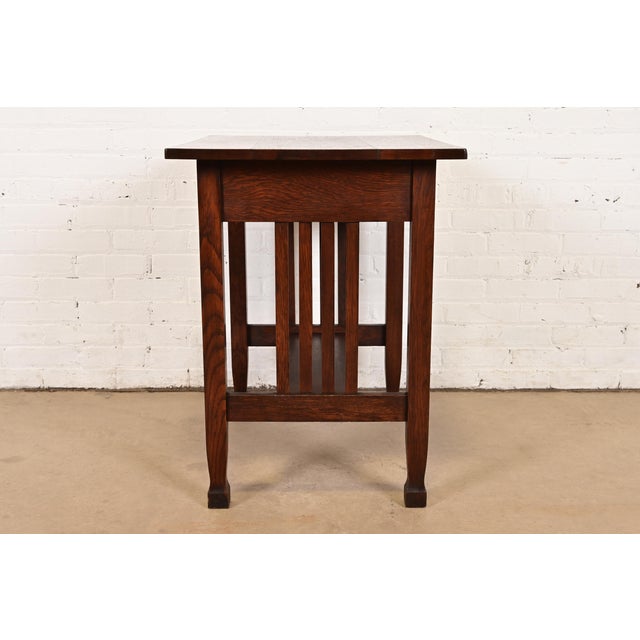 Stickley Brothers Style Antique Mission Oak Arts & Crafts Writing Desk or Library Table, Circa 1910 For Sale - Image 10 of 12