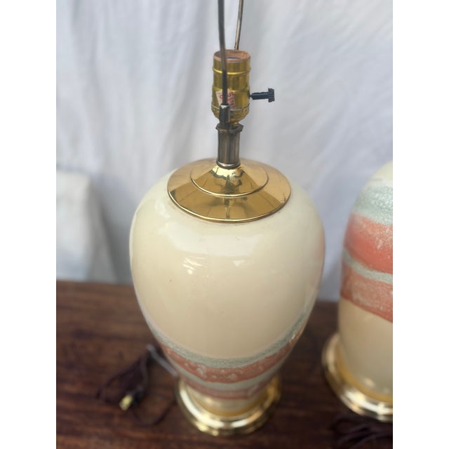 1980s Postmodern Ceramic Pastel Drip Glaze Table Lamps - A Pair For Sale - Image 9 of 12