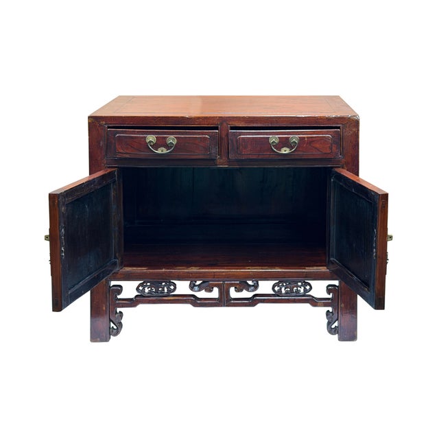 Vintage Chinese Carving Brown Drawers Side Table Credenza Cabinet For Sale - Image 4 of 14