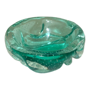 Vintage Hand Blown Elis Bergh Kosta Art Glass Cigarette Cigar Green Ashtray Bowl