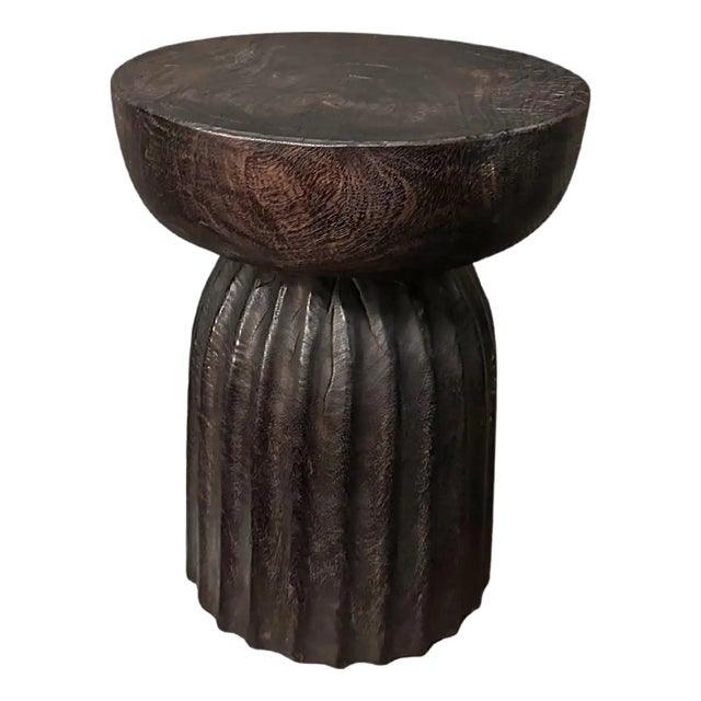 Solid Suar Wood Round Side Table Modern Organic For Sale