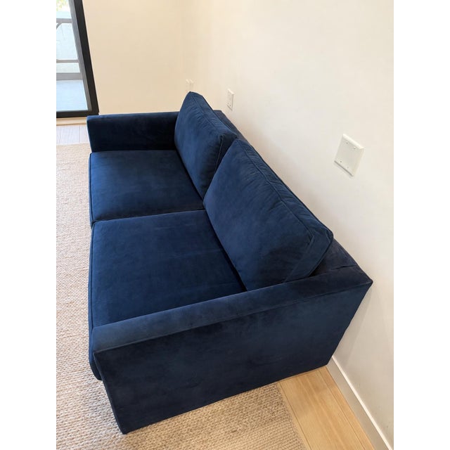 West Elm Harris Queen Sleeper Sofa upholstered in Ink Blue Performance Velvet. Purchased new in August 2020, this...