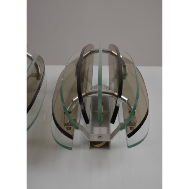 1970s Italian Veca Smoked and Clear Glass Sconces from Veca, 1970s, Set of 2 For Sale - Image 5 of 18