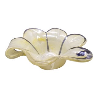 Lavorazione Arte Murano Pale Yellow Italian Glass Petal Dish For Sale