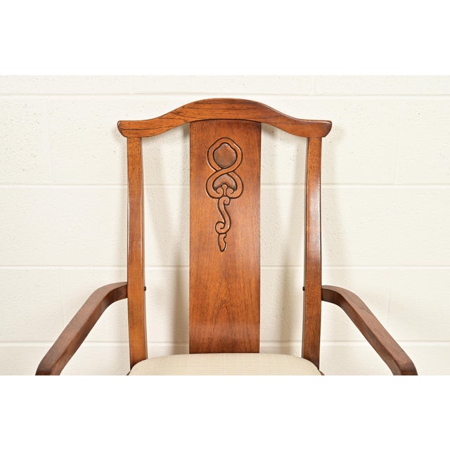 Wood Thomasville Mid-Century Hollywood Regency Chinoiserie Carved Walnut Dining Chairs, Set of Eight For Sale - Image 7 of 15
