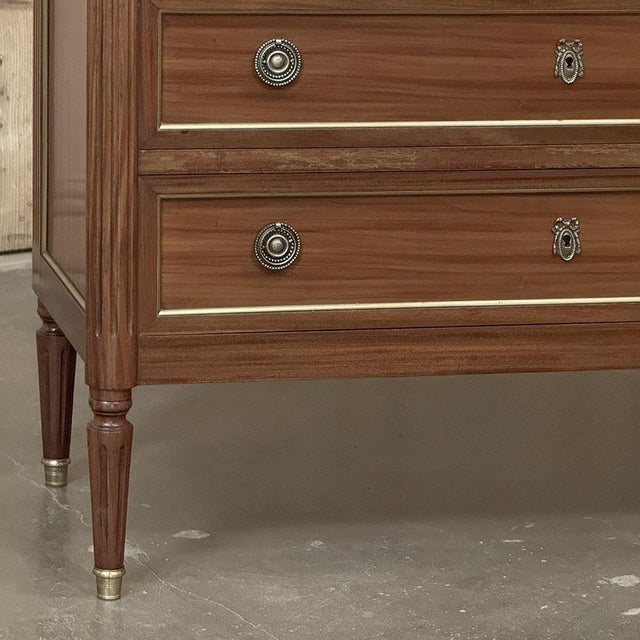 Antique French Louis XVI Mahogany Commode With Carrara Marble For Sale In Dallas - Image 6 of 17