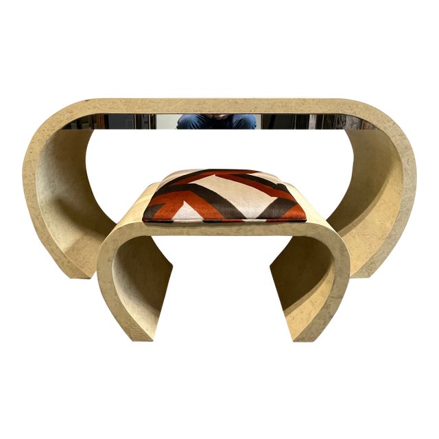 Mid Century Waterfall Vanity/Desk and Stool Springer Style For Sale