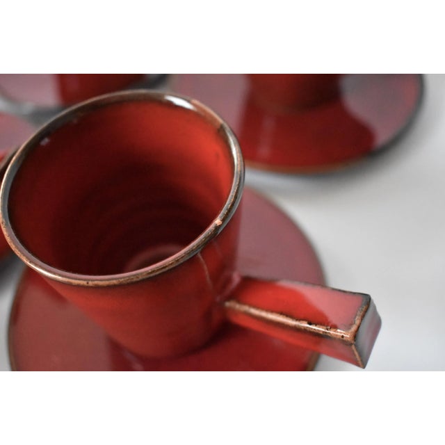 Mid-Century Swedish Handmade Red Ceramic Glogg 12 Cups & 12 Saucers For Sale - Image 9 of 13