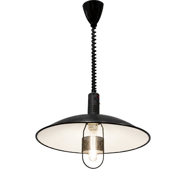 Vintage Adjustable Industrial Black Metal Pendant Lamp, 1980s For Sale