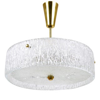 Round Textured Glass Ring and Brass Pendant Lamp by J. T. Kalmar for Kalmar, 1950s For Sale